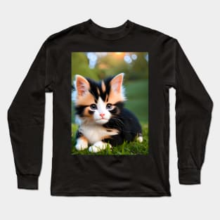 Cat in the Garden - Modern Digital Art Long Sleeve T-Shirt